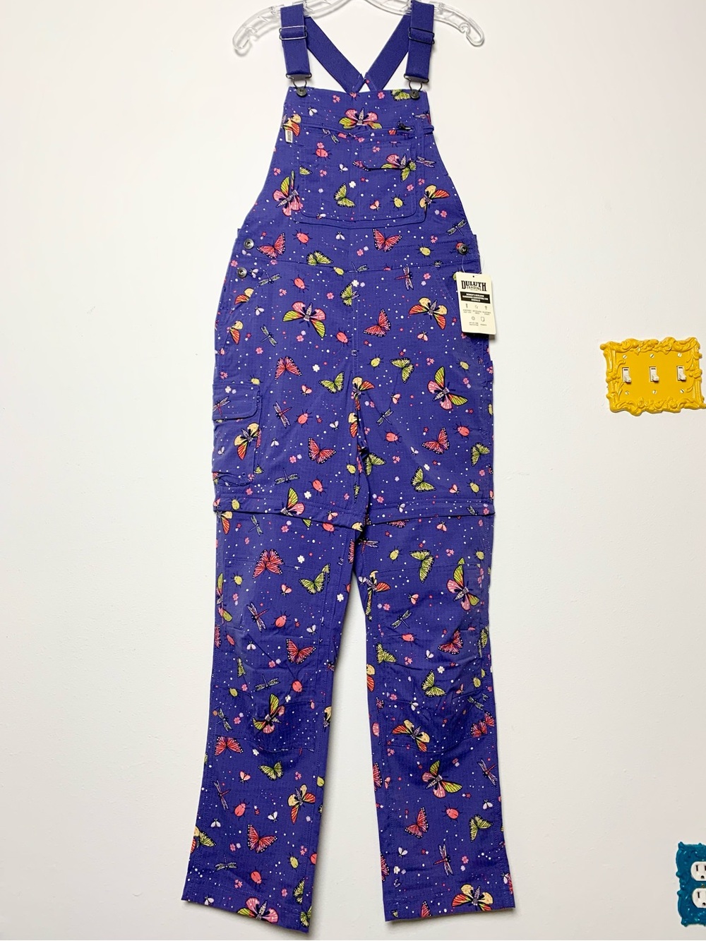 NWT XS Duluth Heirloom Gardening Convertible Bib Overalls Indigo Backyard Bugs